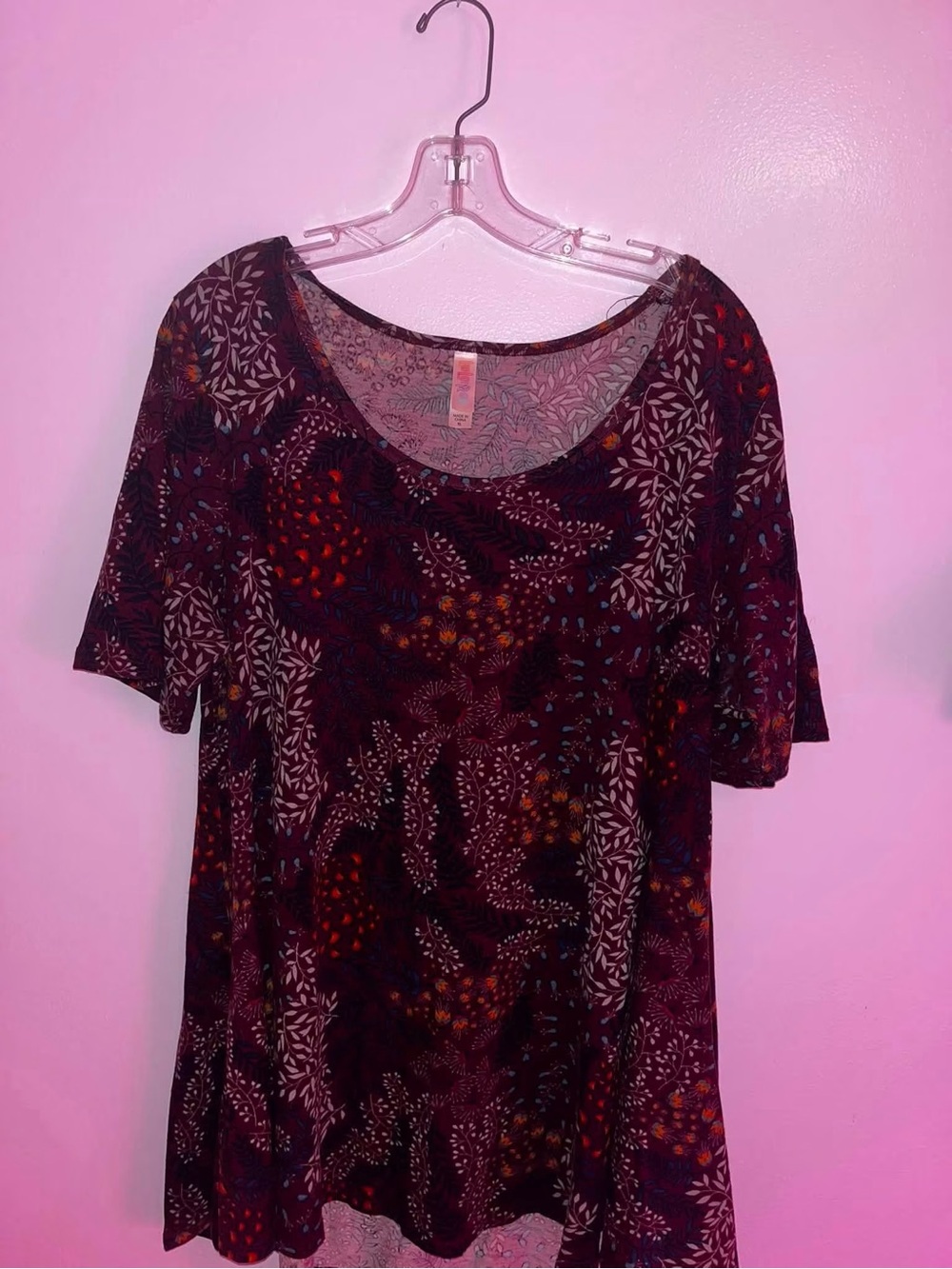 LuLaRoe Scoop Neck Short Sleeve Top - Burgundy Floral